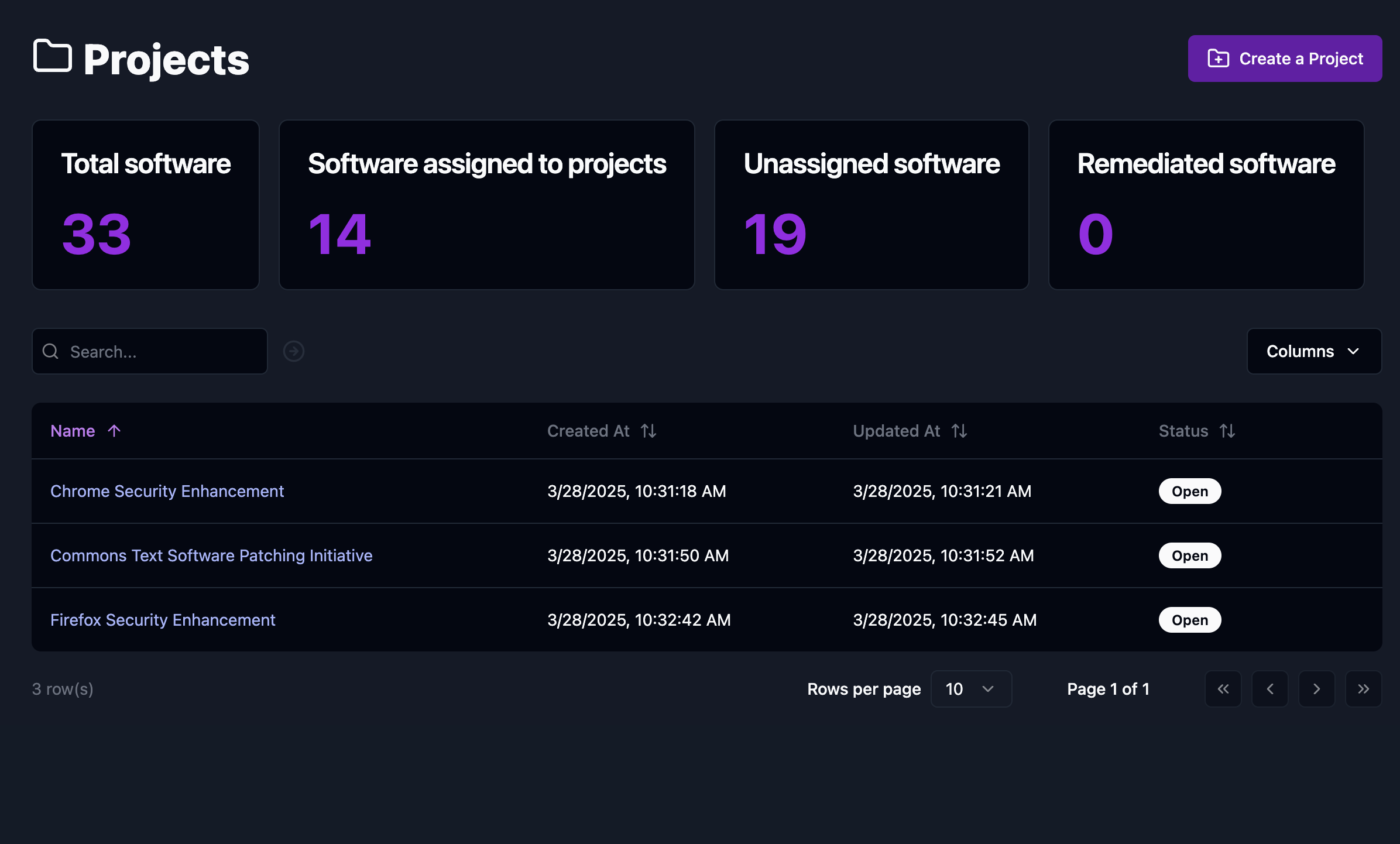 Screenshot of Projects