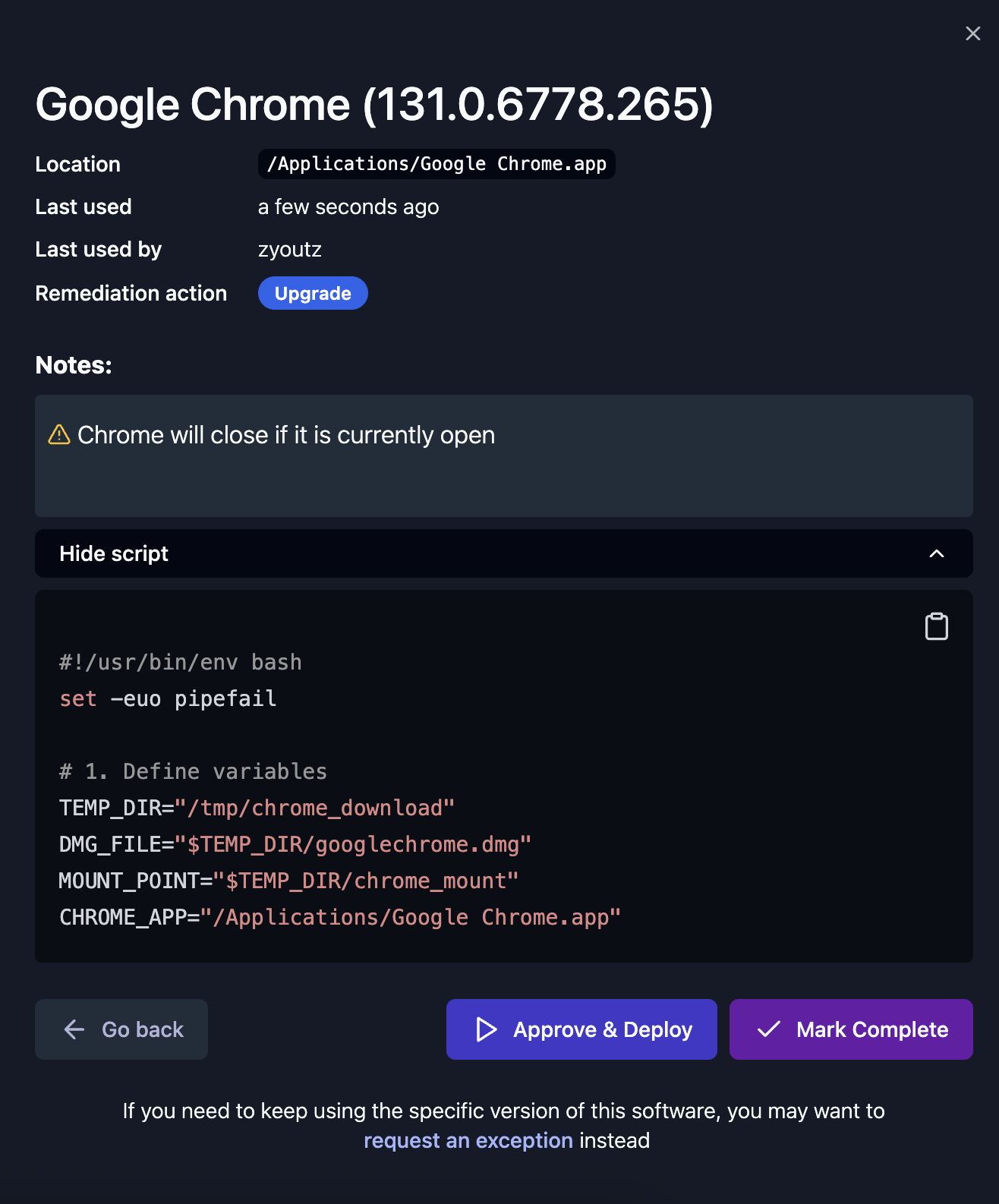 Screenshot of Tailored Remediation Scripts